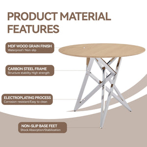 English Elm 37inch Round Dining Table Warm Wood Grain Top Silver Tripod Base Seats Four W3357P395501