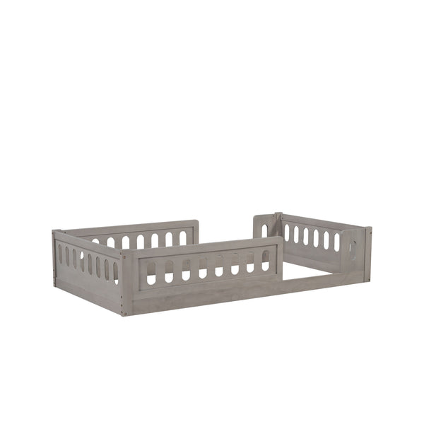 English Elm Wood Twin Size Platform Bed with Guardrail — Sturdy Pine & MDF Construction, Safe Low-Profile Design for Kids Natural N709P180836N