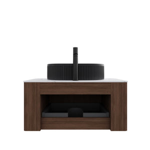English Elm Muri Floating Bathroom Vanity Plywood Cabinet Sintered Stone Top Oak Drawer W2615S00420