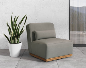 Sunpan CARBONIA Swivel Lounge Chair - Modern Palazzo Taupe Upholstery with Teak Wood Base for Comfort 106657