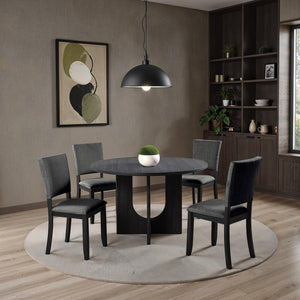 English Elm Contemporary Round Pedestal Dining Set with Upholstered Chairs for Modern Interiors Dark Gray B2741S00780