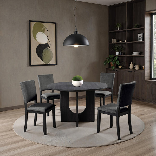 English Elm Contemporary Round Pedestal Dining Set with Upholstered Chairs for Modern Interiors Dark Gray B2741S00780