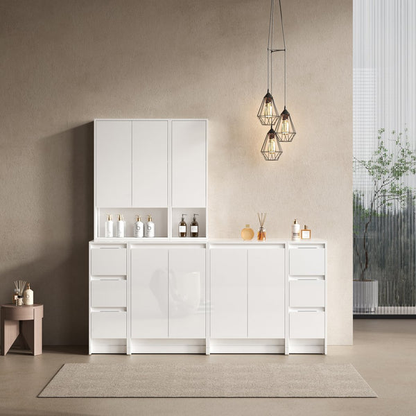English Elm 72" Freestanding Vanity Combination With Soft-Closing Drawers, Glossy White Storage Solution For Modern Bathrooms W999S00429