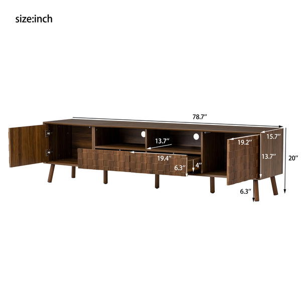 English Elm 78 Inch Walnut Entertainment Center Fluted Doors Solid Wood Legs for Living Room N710P372591P
