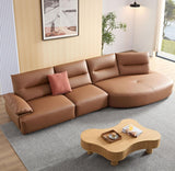 English Elm 147.24'' Oversied Modern Sectional Curved Shaped Sofa Couch For Living Room,Upholstered 5-Seat Sofa Eco-Leather Couch Set,Brown