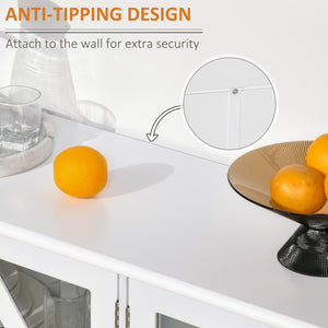 English Elm HOMCOM Elegant Sideboard Buffet Cabinet with 4 Tempered Glass Doors, Adjustable Shelves, White Finish W2225P173878