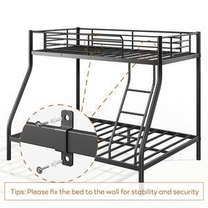 English Elm Metal Twin-Over-Full Bunk Bed for Adults & Teens, Black Powder-Coated Steel, Sturdy No-Box-Spring Design W2889P317691