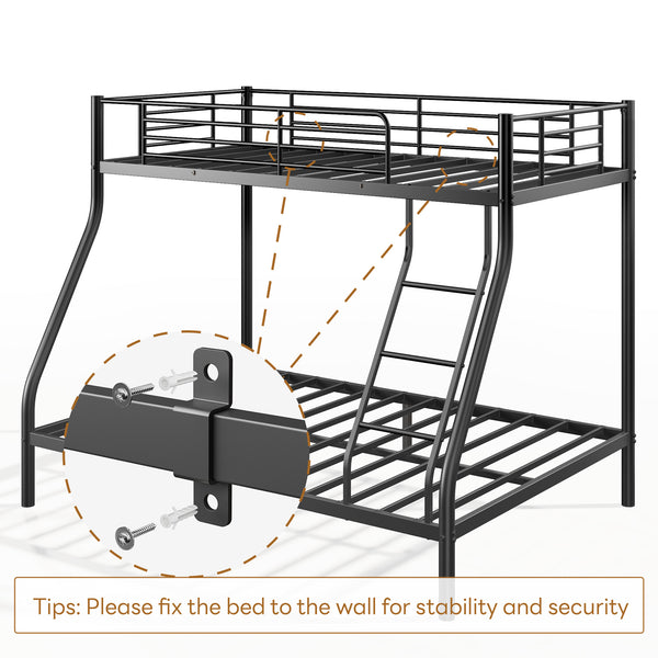 English Elm Metal Twin-Over-Full Bunk Bed for Adults & Teens, Black Powder-Coated Steel, Sturdy No-Box-Spring Design W2889P317691