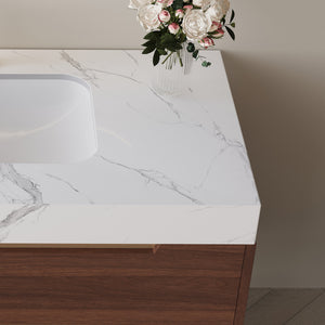 English Elm This Farmhouse Vanity Pairs Sintered Stone with Soft-close Drawers for a Refined Bath W3136S00023