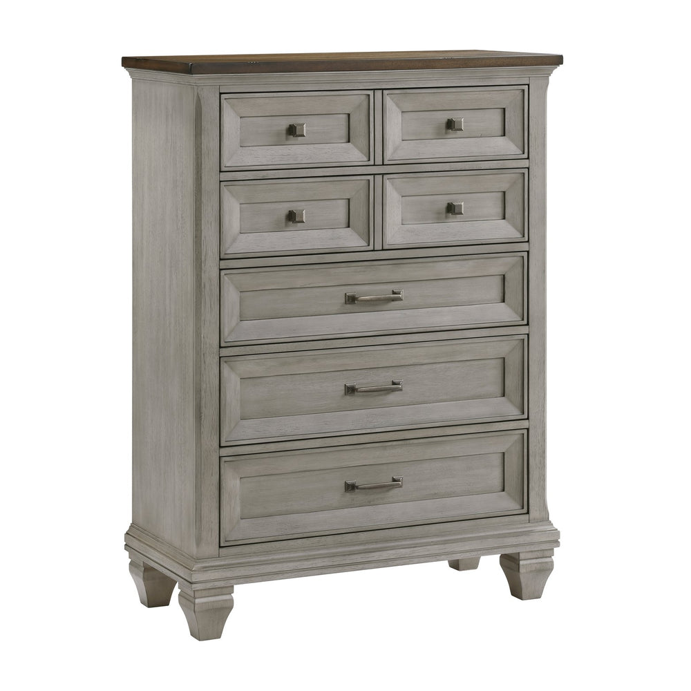 English Elm Five Drawer Chest Solid Wood Antique Gray Brown Two-tone Finish Bedroom Storage B011P286823