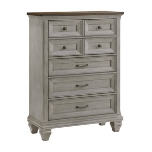 English Elm Five Drawer Chest Solid Wood Antique Gray Brown Two-tone Finish Bedroom Storage B011P286823