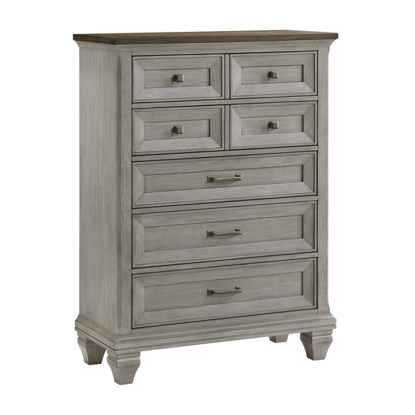 English Elm Five Drawer Chest Solid Wood Antique Gray Brown Two-tone Finish Bedroom Storage B011P286823