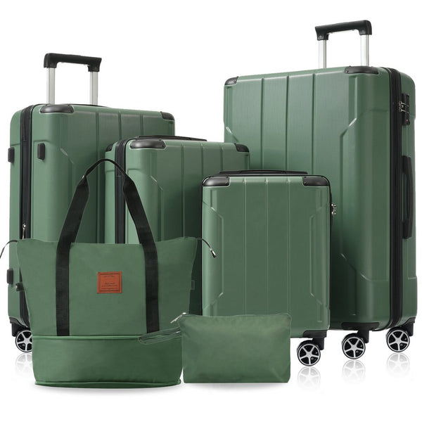 English Elm Hardshell Six Piece Luggage Set Expandable Abs Suitcases with Spinner Wheels Tsa Lock Green N730P296628F