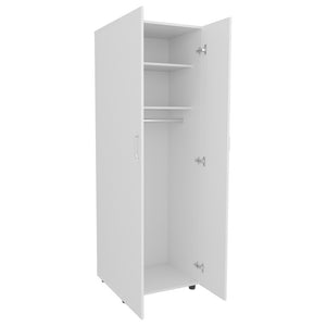 English Elm Barkley Slim Armoire White - Slim Double-Door Engineered Wood Wardrobe with Shelves & Rod, Modern B092S00292