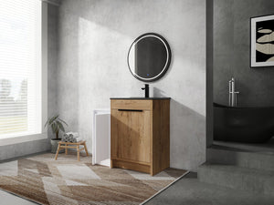 English Elm 36 Inch Freestanding Bathroom Vanity With Black Ceramic Sink & Soft-Close Doors For Modern Spaces W999S00308