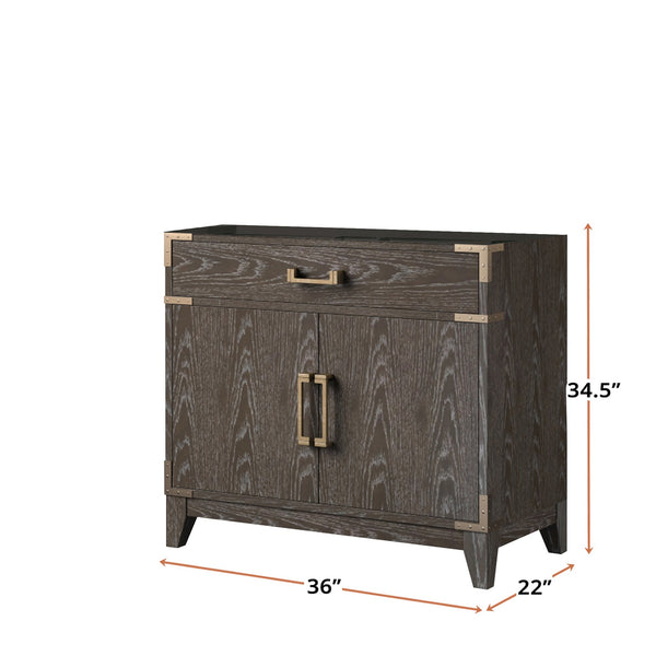 English Elm Brown Oak Single-Sink Vanity - 36" Wide, Stylish Storage, Soft-Close, Fully Assembled For Easy Setup B2731P259774