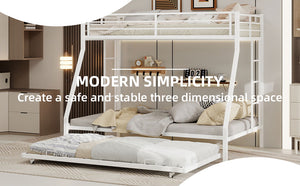 English Elm High Stability Square Tube Bunk Bed With Trundle & Ladder - Stylish Space-Saving Design For Homes W1935P360872