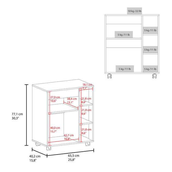 English Elm White Microwave Stand with Open Shelves and Cabinet for Kitchen or Apartment B062P483753