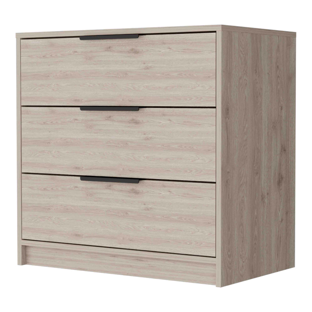 English Elm Washington Dark-Brown Three Drawer Dresser with Black Handles Rustic-Contemporary Storage Chest B128P148841