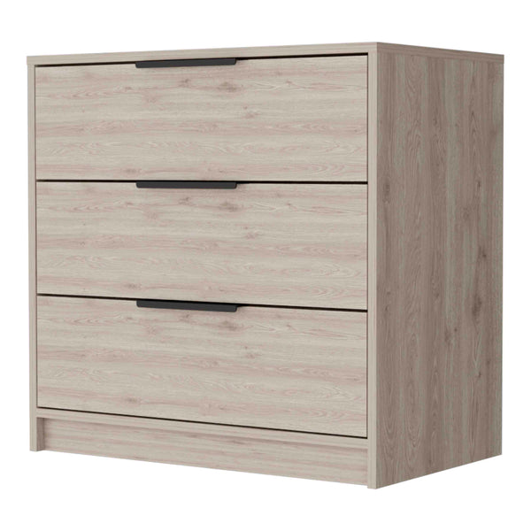 English Elm Washington Dark-Brown Three Drawer Dresser with Black Handles Rustic-Contemporary Storage Chest B128P148841