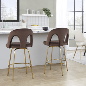 English Elm Fixed-height Swivel Counterstools with White Upholstery Gold Footrest Set of 2 Espresso B202S01789