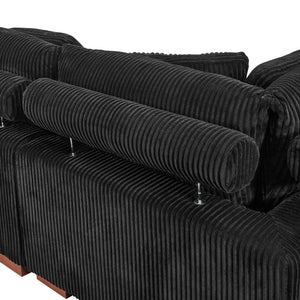 English Elm Large Corduroy Double Chaise Sectional Sofa with Lumbar Support for Spacious Living Rooms Black B2748S00018