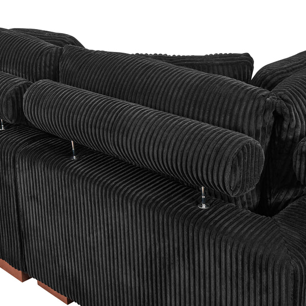 English Elm Large Corduroy Double Chaise Sectional Sofa with Lumbar Support for Spacious Living Rooms Black B2748S00018