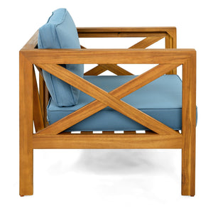 English Elm Christopher Knight Home® - Patio Conversation Set - Stylish Acacia Wood Chairs With Cushions & Foldable Side Table For Outdoors N770P264304T_N770P261552T