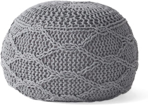 English Elm Christopher Knight Home® - MALIBU POUF Grey Cotton Knit Pouf 20” Round Modern Accent Ottoman Breathable Static-Resistant Seat 60494.00