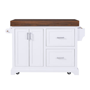 English Elm K&k Rolling Kitchen Island with Walnut Grain Countertop Drawers and Spice Rack White N707S000025W
