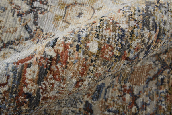 Feizy Rugs Kaia Luxurious Low Pile Area Rug – Soft, Durable Medallion Design Perfect For High Traffic Spaces Tan,Orange,Blue Polypropylene,Viscose,Polyester Kai39gmfmlt000b00