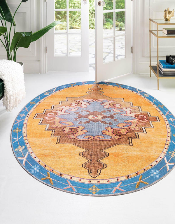 Unique Loom Timeless Thomas Machine Made Medallion Rug Orange, Brown/Ivory/Red/Beige/Black 7' 7" x 7' 9"