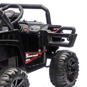 English Elm 12v Kids Electric Utv with 4-wheel Suspension Anti-collision Bar and 2-hour Battery Black W1578P343329