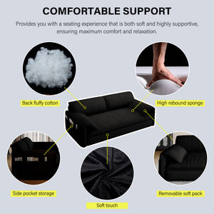English Elm 66" Queen Sleeper Loveseat Velvet Convertible Sofa with Built-in Side Storage for Living Room Black W1885S00323