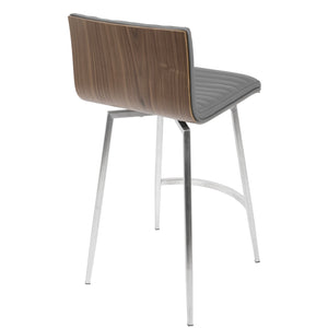 English Elm Contemporary Tufted Faux Leather Swivel Barstools with Walnut Wood Back Set of 2 B202P222087