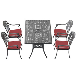 English Elm 5-Piece Cast Aluminum Patio Furniture Set With Red Cushions - Stylish, Durable & Space-Saving Design P1 W1710S00087-GIGA