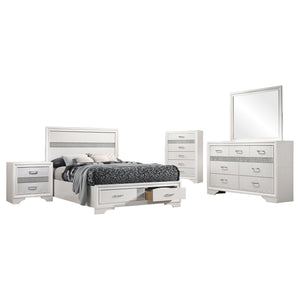 English Elm Annie Glam White Full Storage Bedroom Set with Crystal Pulls and Glitter Accents White B062S01607