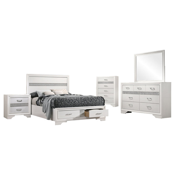 English Elm Annie Glam White Full Storage Bedroom Set with Crystal Pulls and Glitter Accents White B062S01607