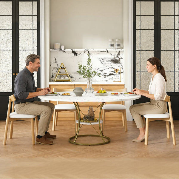 English Elm 43 Inch Foldable Mdf Dining Set with Pu Cushioned Solid Wood Chairs Space Saving White W2700S00139