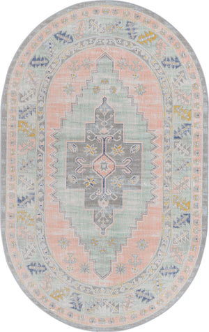 Unique Loom Whitney Geneva Machine Made Border Rug Pink, Blue/Light Blue/Gray 5' 3" x 8' 0"