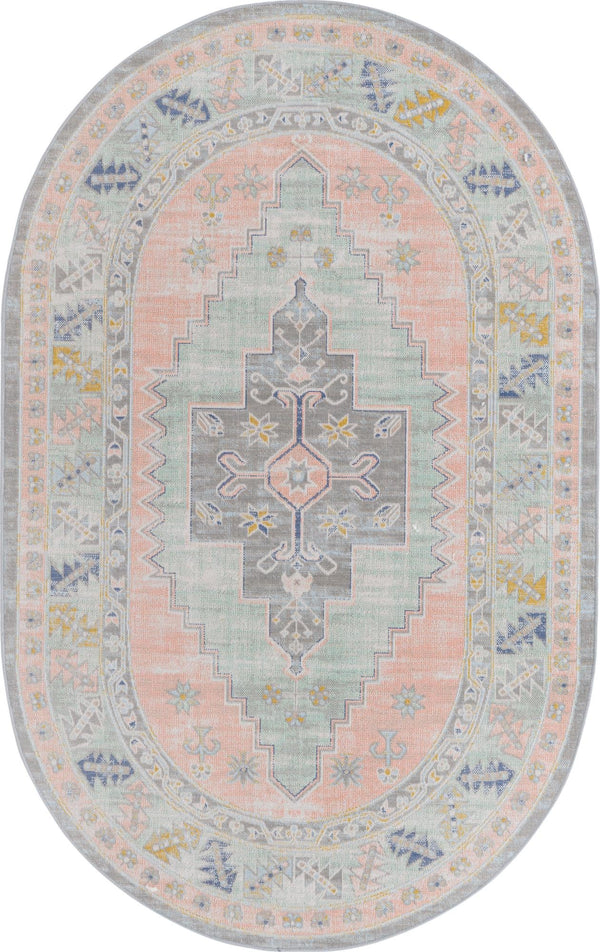 Unique Loom Whitney Geneva Machine Made Border Rug Pink, Blue/Light Blue/Gray 5' 3" x 8' 0"