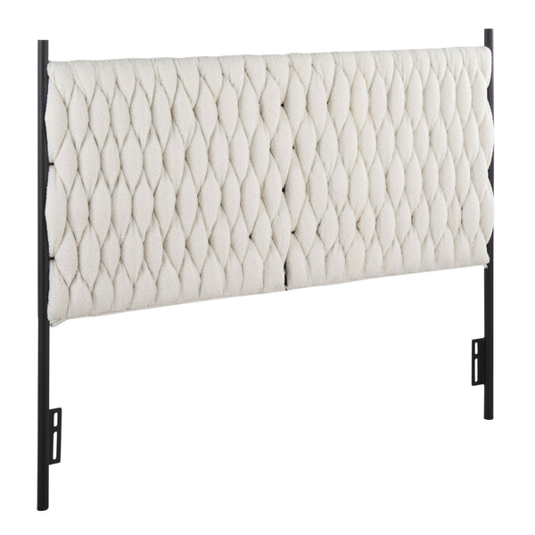 English Elm Queen Sherpa Upholstered Headboard Braided Tufted Plush Panel with Black Metal Frame B202P223759