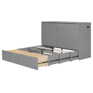 English Elm Queen Murphy Wall Bed with Drawers Usb Charging Ports Pulley Lift Mdf Cabinet Gray LP100671AAE-1