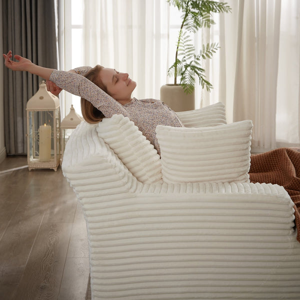English Elm Oversized Corduroy Chaise Lounge Fully Assembled Sleeper for Living Room or Office White W2339P230587