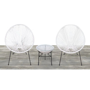 English Elm Outdoor 3-Piece Modular Conversation Set For Two - Stylish Rattan Chairs & Glass Table, Weather-Resistant B120S00217
