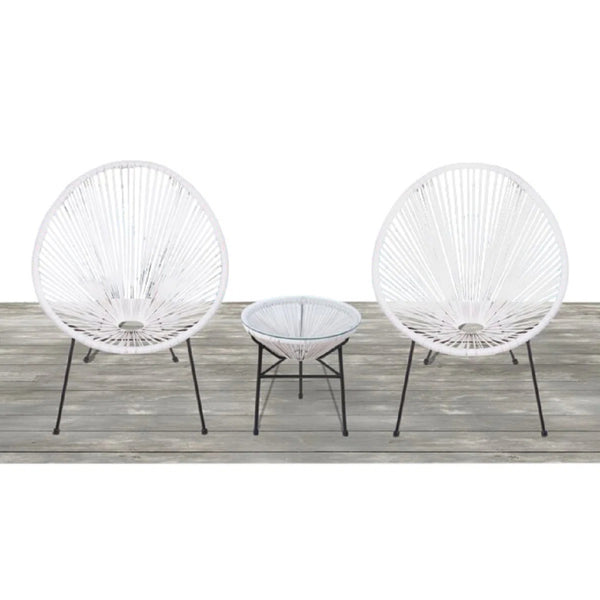 English Elm Outdoor 3-Piece Modular Conversation Set For Two - Stylish Rattan Chairs & Glass Table, Weather-Resistant B120S00217