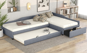 English Elm Upholstered Twin Daybed with Pull Out Trundle Linen Blend Sofa Style Studio Bed Gray GX001316AAE