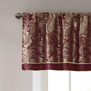 JLA Home Madison Park - Jacquard Paisley-Textured Window Valance with Faux Silk Trim, Metallic Highlights & OEKO-TEX Safety Burgundy MP41-2714