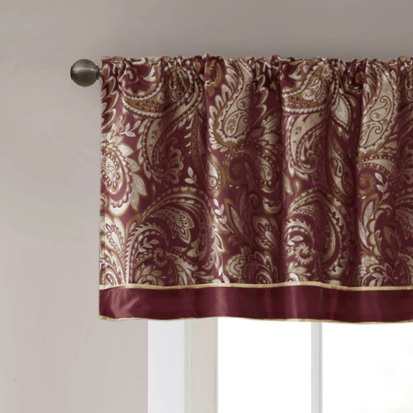 JLA Home Madison Park - Jacquard Paisley-Textured Window Valance with Faux Silk Trim, Metallic Highlights & OEKO-TEX Safety Burgundy MP41-2714
