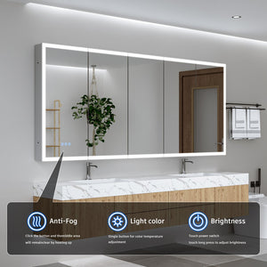 English Elm Led Lighted Medicine Cabinet With Mirror - 84"X36" Anti-Fog, Adjustable Shelves & Dimmable Lighting W3735P374537